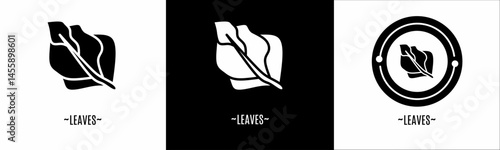 Leaves logo set. Collection of black and white logos. Stock vector.