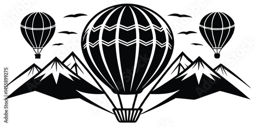 air balloon silhouette icon adventure travel vector illustration