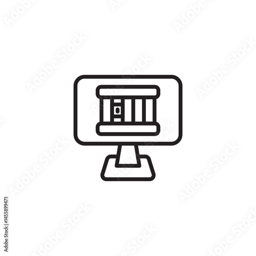 A computer monitor displays bank vault bars, suggesting online banking security, secure digital transactions, or access to financial accounts online.