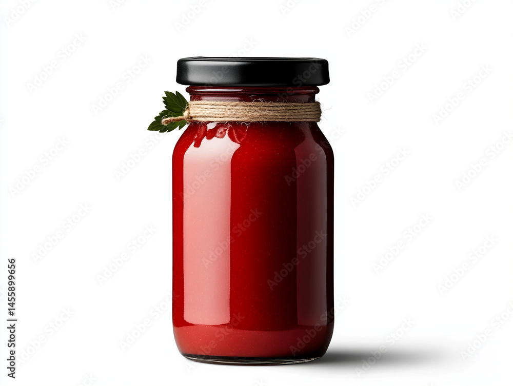 Jar of strawberry jam, isolated on white background, homemade food product. Jar of strawberry jam, isolated on white background, homemade food product.