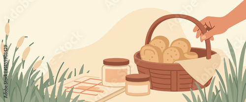 handpicked fresh produce in basket on grassy field