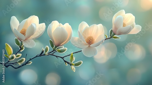 Creamy magnolias unfurl their large, fragrant blooms, filling the air with a sweet and intoxicating scent.