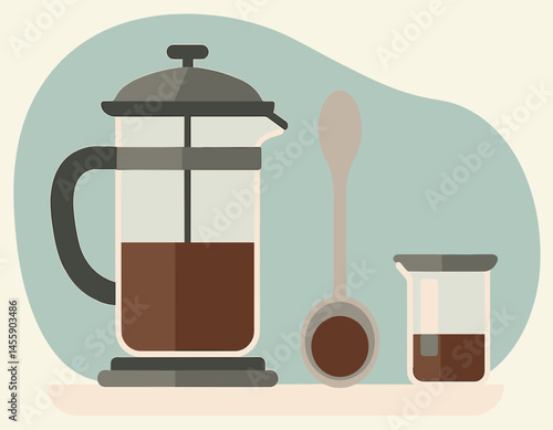 coffee maker setup with spoon and tea bag  modern appliance illustration