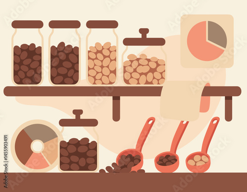 coffee bean roastery with charts  ingredients  coffee shop supplies illustration