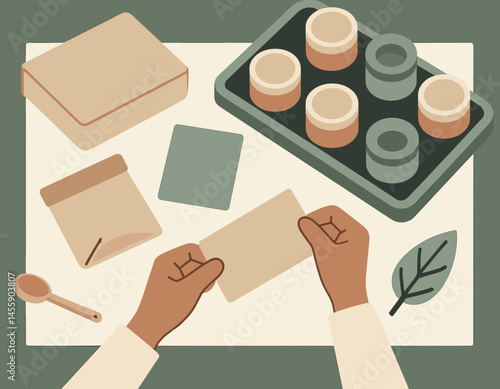 hands crafting gift boxes with colorful supplies