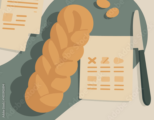 handcrafted loaf of bread with knife on wooden table