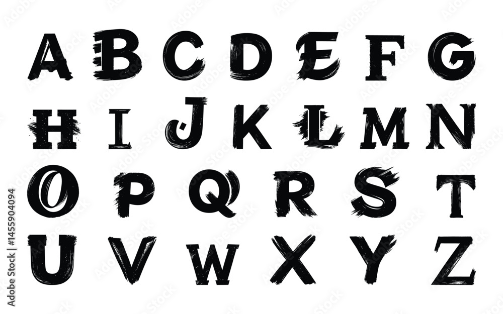 hand drawn vector alphabet on white background. A-Z letter brush style font collection hand drawn vector alphabet on white background. A-Z letter brush style font collection