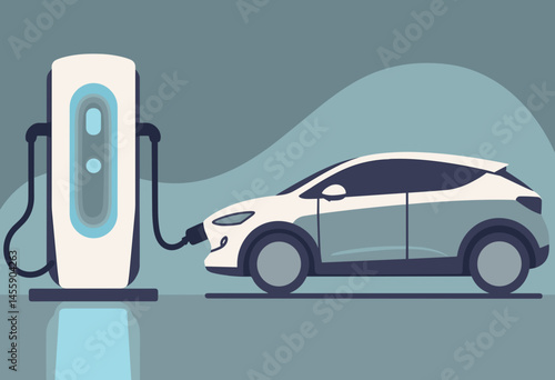 electric car charging at modern charger station
