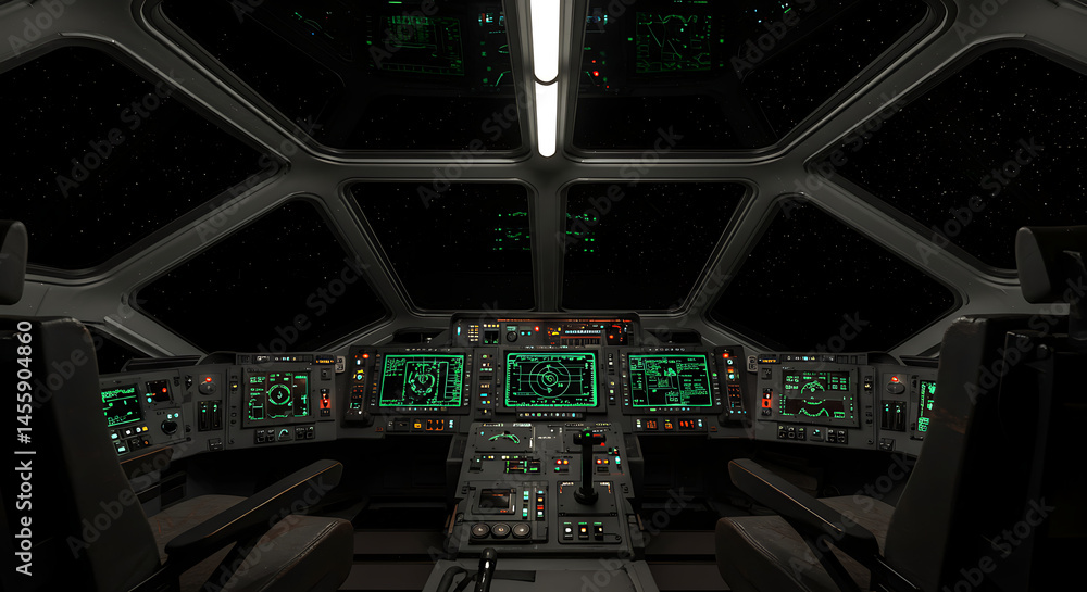 Fototapeta premium Spaceship Cockpit Futuristic Spacecraft Interior Design