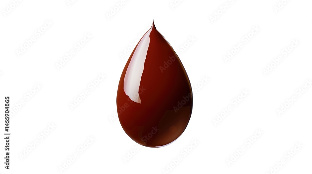 Obraz premium A single drop of rich, melted chocolate stands out prominently on a clean white background, showcasing a visually appealing and simple composition created through Generative Ai. 