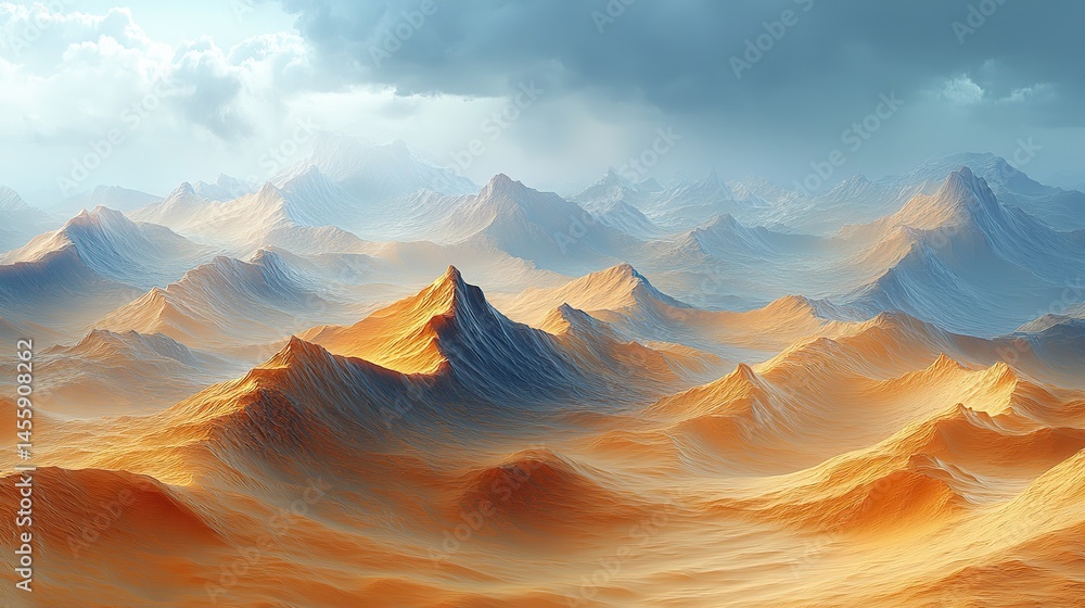 Naklejka premium Desert dunes sculpted by the relentless wind, creating mesmerizing patterns across the arid landscape.