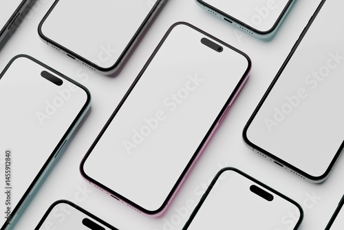 Arrangement of modern frameless smartphone mockups