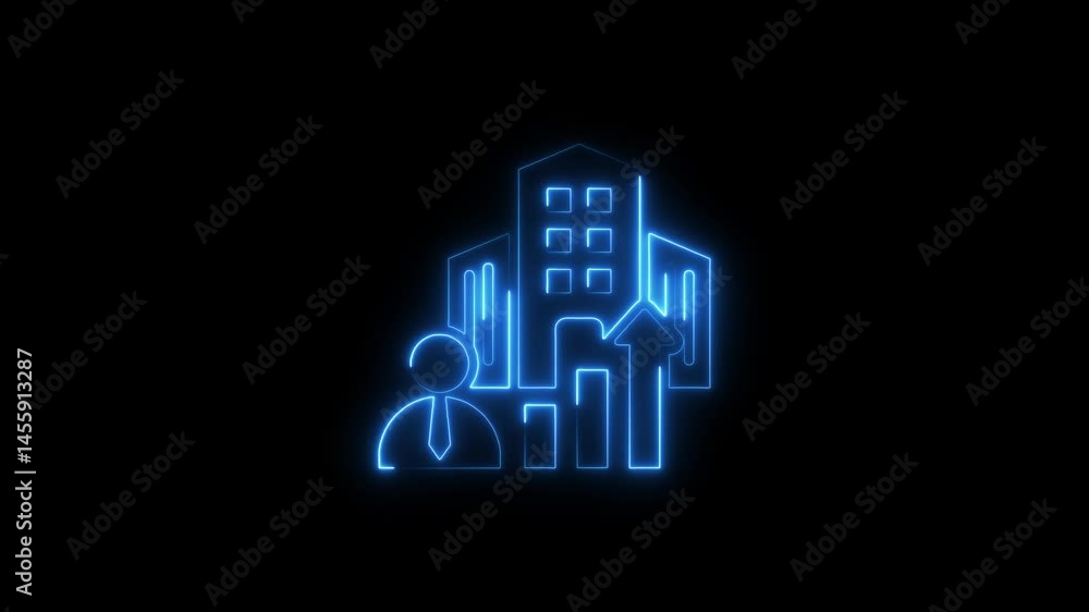 Glowing neon outline illustration depicting business growth and corporate success Glowing neon outline illustration depicting business growth and corporate success