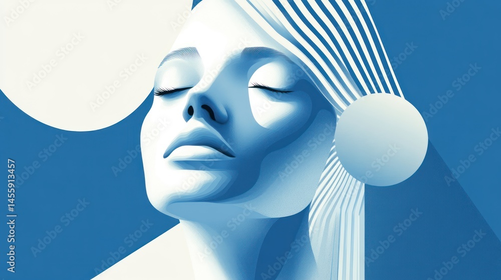 A serene and stylized portrait of a woman, showcasing a peaceful expression. A serene and stylized portrait of a woman, showcasing a peaceful expression.