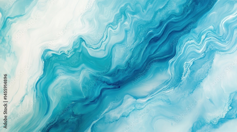 Fototapeta premium Abstract Teal and White Swirls: A Serene Fluid Acrylic Painting