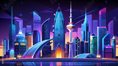 Beautiful skyline of Dubai city at night in United Arab Emirates