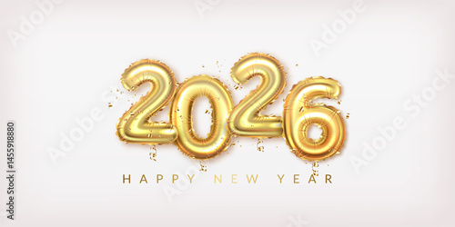 2026 Happy new year number, gold balloons	
