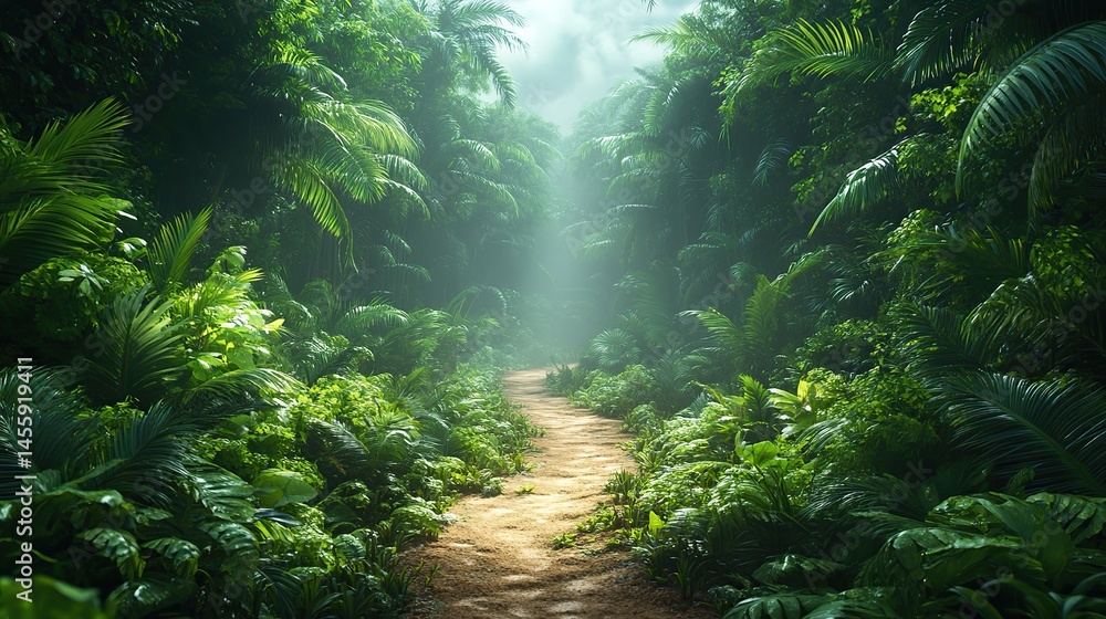 Fototapeta premium Hidden pathways wind through a dense jungle, promising adventure and the discovery of unseen wonders within.