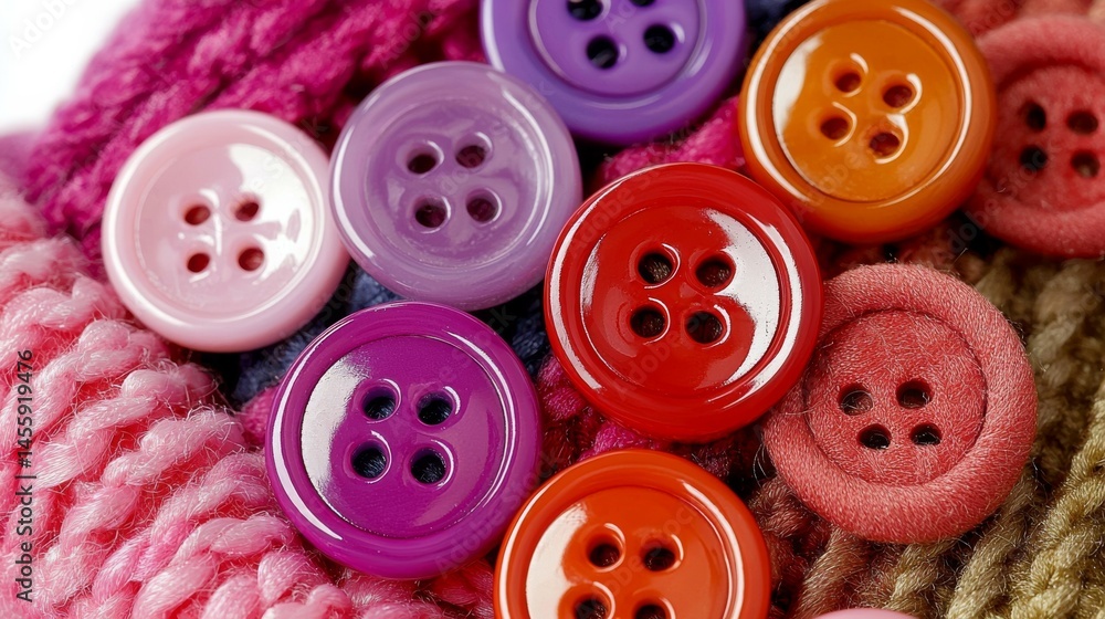 Colorful Buttons on Wool Fabric, Sewing , Crafts Colorful Buttons on Wool Fabric, Sewing , Crafts