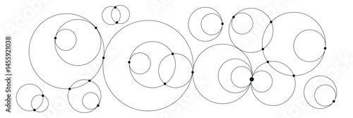Abstract background with intersecting rings, circles and dots. Connection circles background. Minimal abstract background.