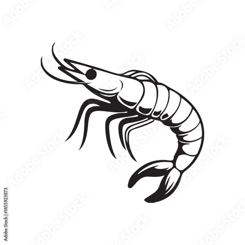 Vector illustration of shrimp. Shrimp silhouette. Isolated shrimp on white background