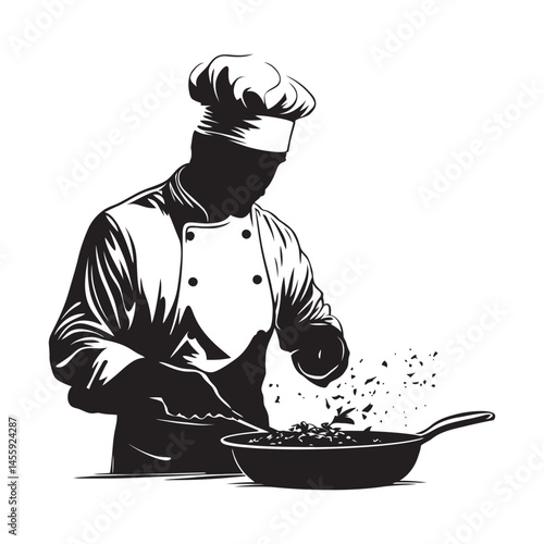 A chef cooking a traditional dish black silhouette