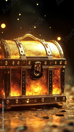 Glowing treasure chest in magical particle burst: enchanted discovery journey