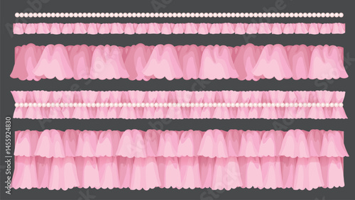Elegant Ruffle and Pearl Lace Borders – Romantic Pink Fabric Trim Collection