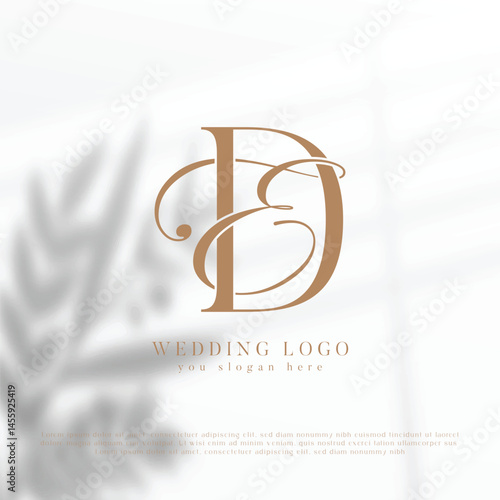 Letter ED wedding monogram logo design with simple natural frame