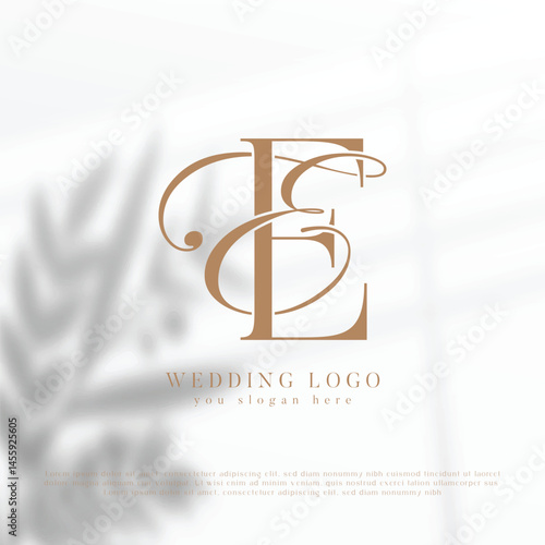Letter EE wedding monogram logo design with simple natural frame
