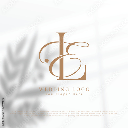 Letter EL wedding monogram logo design with simple natural frame