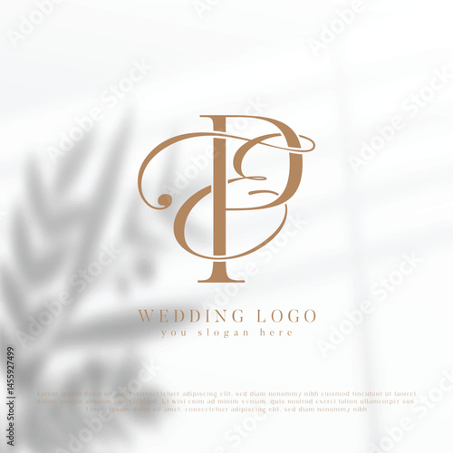 Letter EP wedding monogram logo design with simple natural frame