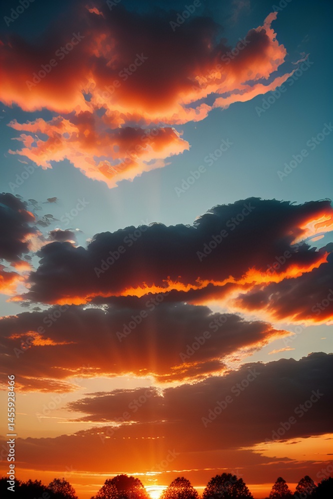 Fototapeta premium Picture Depicting Fiery sunset clouds in an abstract background.