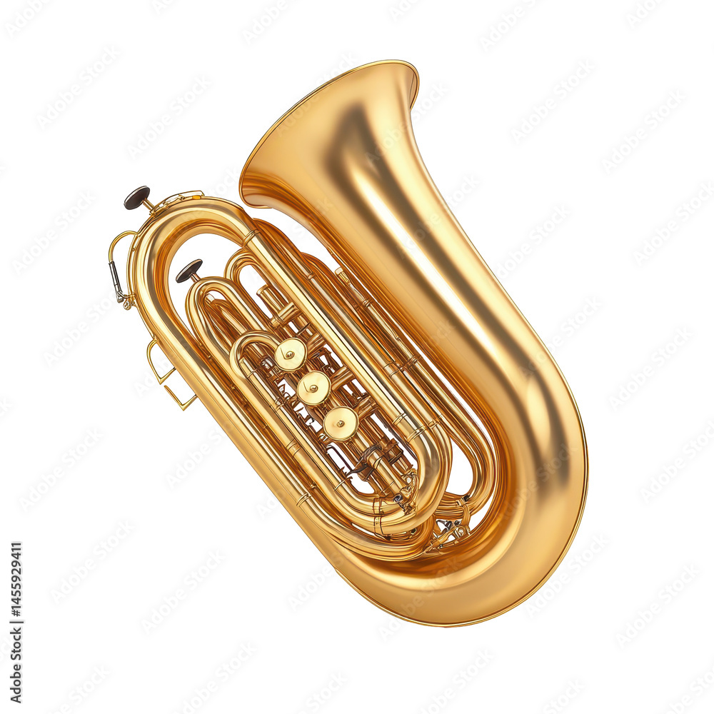 Obraz premium Brass tuba shines brightly in a music studio during a private practice session in the afternoon light