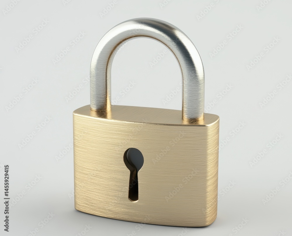 Naklejka premium Gold lock on plain background