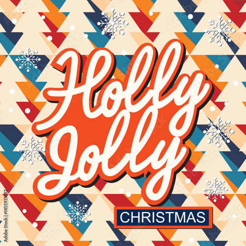 Christmas card with tree pattern and holly jolly text