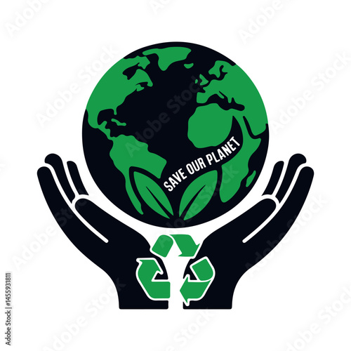 World Environment Day design with earth, green tree, recycle symbol, and hands for ecological awareness and planet conservation
