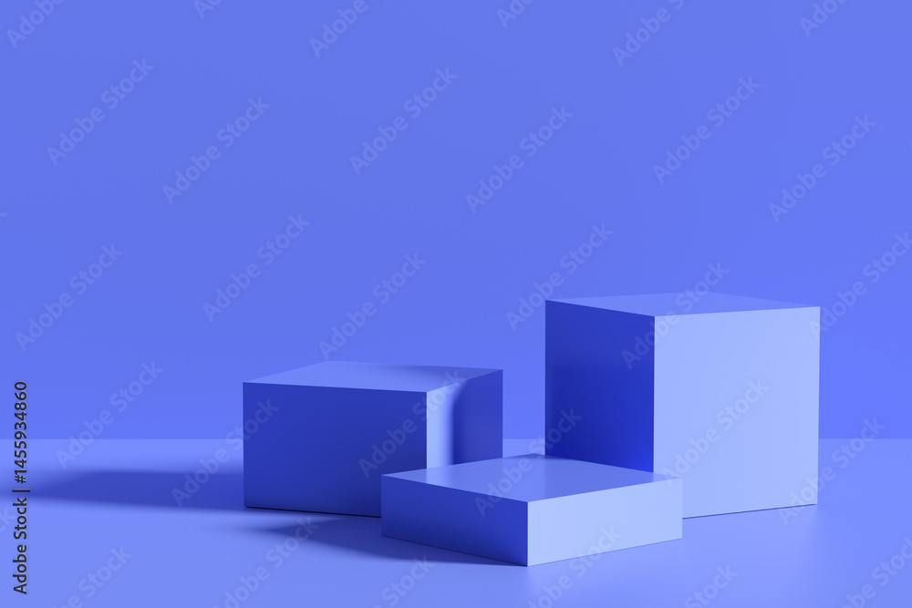 Three blue podiums creating a winning composition on blue background Three blue podiums creating a winning composition on blue background