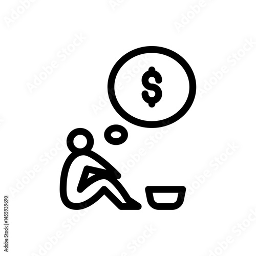 beggar outline icon. figure Poverty line art illustration.