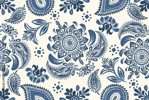 Vector damask seamless pattern background. Elegant luxury texture for wallpapers and decoration.Motifs Ikat floral embroidery.Ethnic oriental pattern traditional.Geometric flower folklore ornaments.
