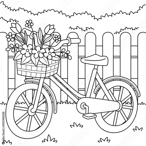 Bicycle with Flowers Coloring Page for Kids