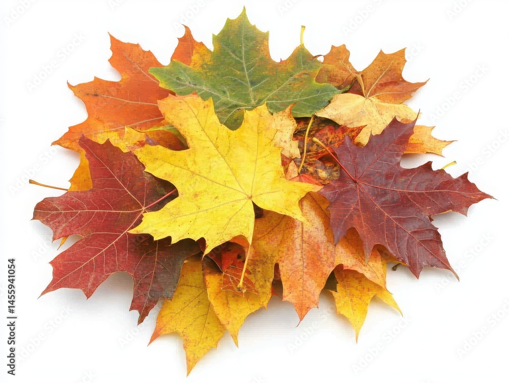 Obraz premium Pile of colorful maple leaves on transparent background