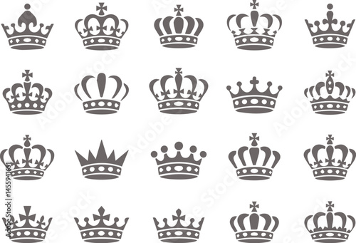 Collection of crown silhouettes royalty and power symbol illustration background