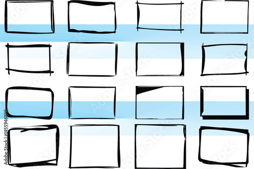 Outline frame in hand drawn style. Grunge empty frames set in sketch. Easy to use change color or size and manipulate for poster or banner. EPS 10