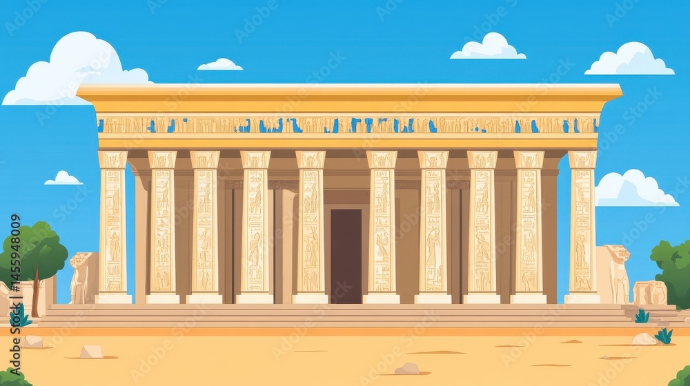 Fototapeta premium Pixelated Egyptian Temple Illustration Ancient Architecture Cultural Heritage Historical Landmark Ancient Civilization Pixel Art Style