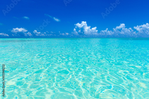 Blue sea and blue sky. Beach and sea.