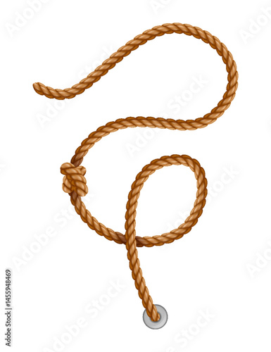 Knotted ropes with tassels and holes. Knot cord curve, rope sailor marine. Curtain tassels, realistic rope elements. Isolated marine twisted loops. Vector illlustration