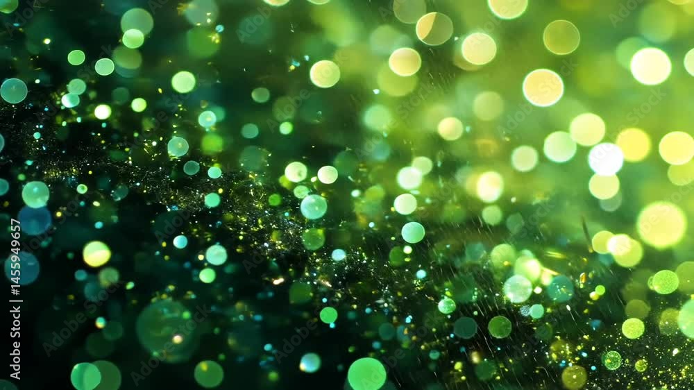 Glittering green bokeh lights in a dreamy background