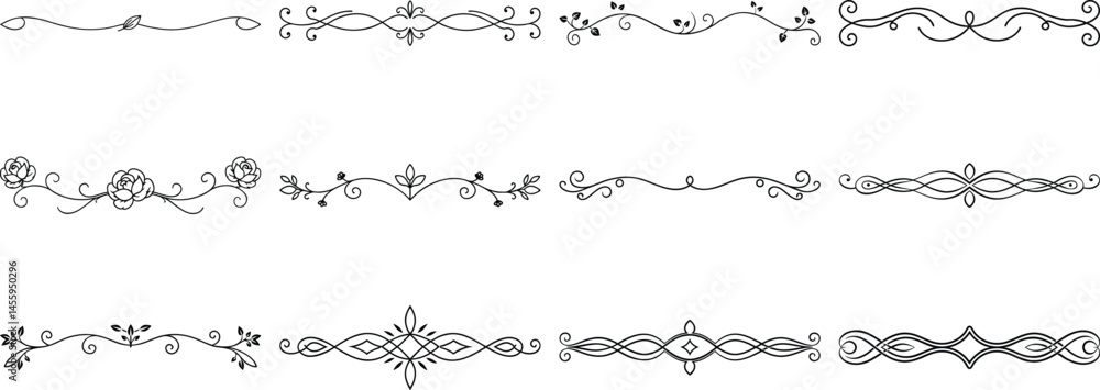 Obraz premium Set of Frame borders and text dividers, monochrome vectors collection