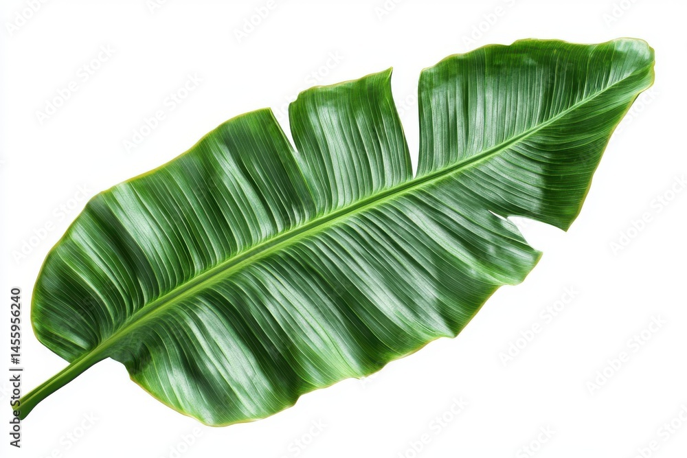 Fototapeta premium Isolated vibrant green banana leaf on a clean white studio background view